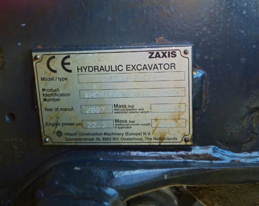 Mini-pelle HITACHI ZX35U-2 – 3,5 T + 3 Godets – Garantie 12 mois