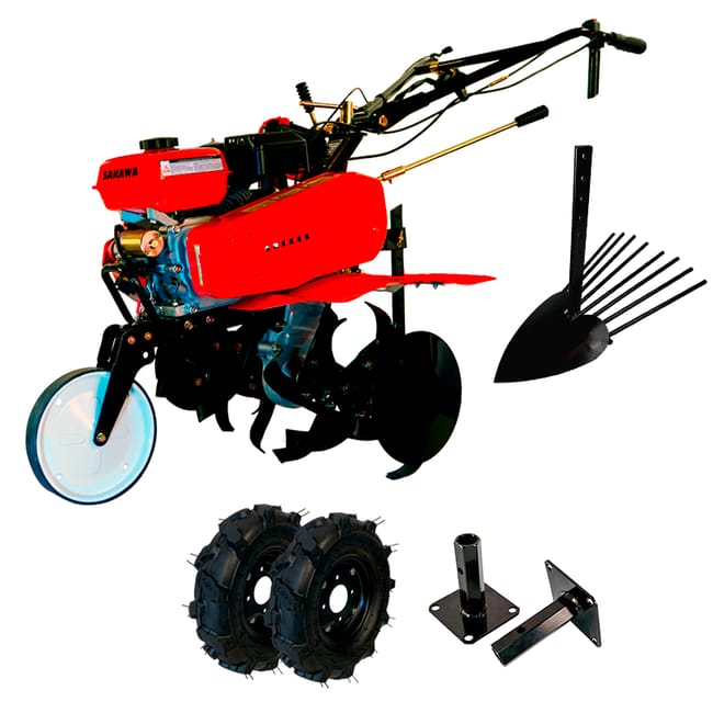 Motobineuse 7CV Démarrage Électrique + Roues 400x8 + Manchons + Arrache-patates + asurcador