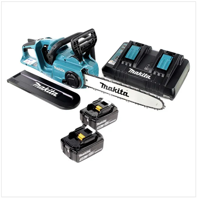 Makita DUC 353 Brushless Li-Ion Tronçonneuse sans fil 2 x 18 V = 36 V + 2x Batteries BL 1850 5,0 Ah + Chargeur double DC18RD