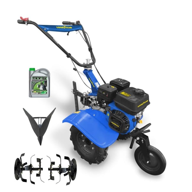 Motoculteur thermique 208 cc - 7 CV GOODYEAR avec roues, fraises et soc