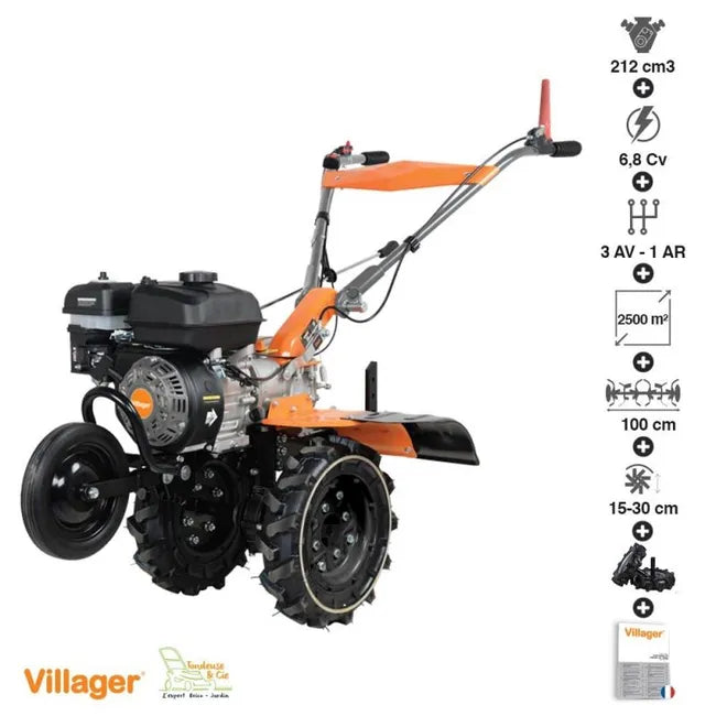 Motoculteur professionnel 6,8 cv 212 cm3 3 vitesses AV 1AR VILLAGER VTB 843 Prime