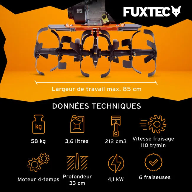 Motoculteur thermique - FUXTEC FX-AF1212 - 212cm3 motobineuse largeur 85cm