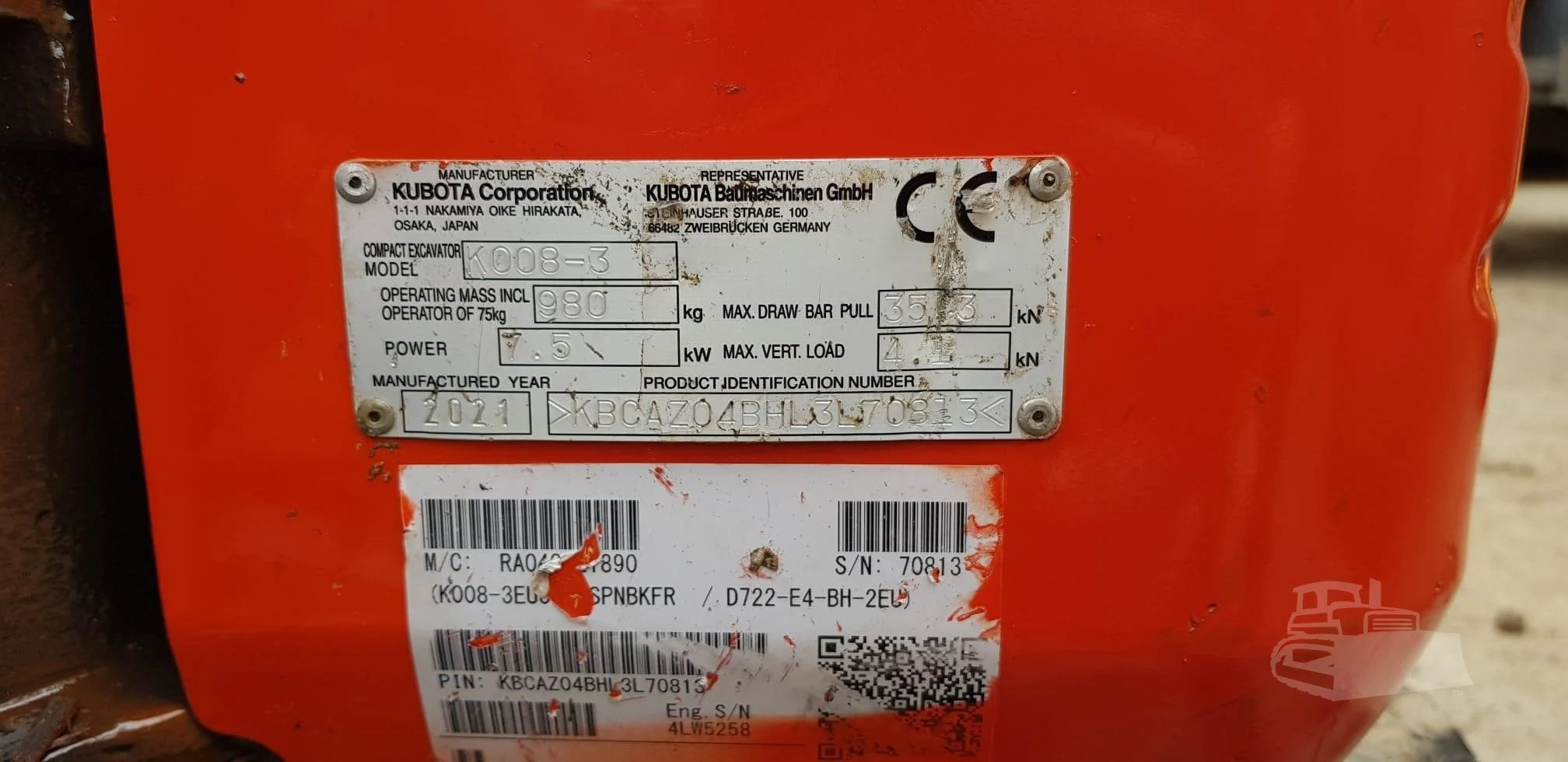 Micro-pelle KUBOTA K008-3 – 0,98 T récente et révisée + 3 Godets – Garantie 12 mois