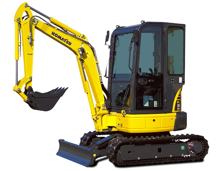 Mini-pelle KOMATSU PC26MR – 2,8 T compacte et fiable + 3 Godets – Garantie 12 mois